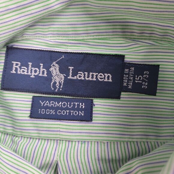 Ralph Lauren Green Purple Stripe Long Sleeve Button Down Yarmouth Cotton Size 15 - Picture 4 of 7